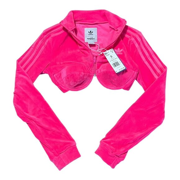 adidas x Jeremy Scott Originals Track Top Velour Solar Pink Size Small H50967 - Picture 7 of 9
